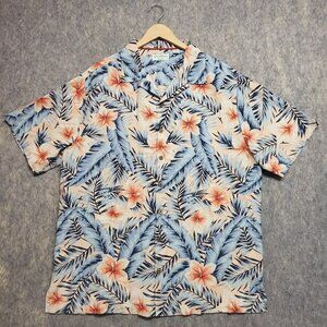 Caribbean Pure Silk Shirt Men's XLT Hawaiian Floral Hibiscus Button Up Camp